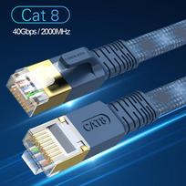 CAT 8 Plokščias tinklo interneto kabelis 40Gbps 2000MHz Apvalus RJ45 Nailono pynimo LAN kabelis Patch Cord modemui, maršrutizatoriui, PC, PS4/5/6, Xbox 0.5m