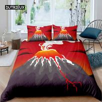 Volcano King Queen Duvet Cover Eruption Hot Lava Bedding Set for Kids Teens Adults Natural Disaster Molten Polyester Quilt Cover Tool EU single(135x200cm) red