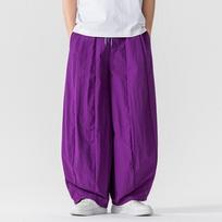 Pavasaris Vasara Vyriškos Vintažinės Juodos Plačios Kelnės Vyriškos Hanfu Kvėpuojančios Harem Kelnės Vyriškos Vienspalvės Harajuku Laisvos Kelnės 5XL violetinė