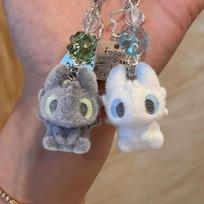 Cute Potdemiel Toothless And Light Fury Flocked Plush Cartoon Bag Pendant Keychain Decoration Doll Trendy Toys Surprise Gifts gray