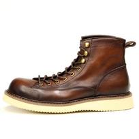 Vyriški vintažiniai odiniai žygio batai, rankomis trinti koviniai ankle boots, aukščiausios kokybės karvės odos aukšti motociklininko batai 41 kava