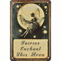 Metal Wall Art Poster, Fairy Tin Sign, Vintage Patio Decoration beige