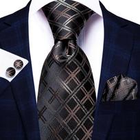 Hi-Tie Dizainerio vyriškas kaklaraištis Prabangus rankų darbo geometrinis kaklaraištis Šilkinis austas kaklaraištis Rinkinys vyrams Verslo Vestuvių kaklaraištis Kvadratiniai sąsagėlės gray
