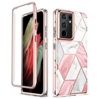 Prabangus silikoninis dengtas dėklas Samsung Galaxy S24 S23 S22 S21 Ultra Note 20 S10E, minkštas marmurinis geometrinis telefono galinis dangtelis Samsung S22 Plus rožinė