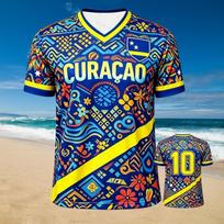 2026 Curacao Tautinis Raštas Futbolo Marškinėliai Vyrams Kvėpuojantis Sportinis Marškinėlis Įkvėptas Nacionalinės Komandos Laisvalaikio Futbolo Viršutiniai Drabužiai Gerbėjams L blue