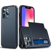 Dėklas iPhone 16e 15 14 13 12 11 16 Pro Max Mini XS XR 7 8 Plus SE, su slankiojančiu piniginė, kortelės lizdu, kietas PC, atsparus smūgiams apsauginis dangtelis For iPhone XR tamsiai mėlyna