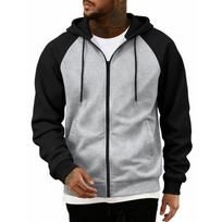 Mens Raglan Sleeve Zip Up Hoodie Sweatshirt XXL pilka