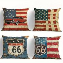 4 vnt. Retro vėliavos Route 66 skaitmeninės spaudos pagalvės užvalkalas trumpas pliušas Tinka svetainėms, miegamiesiems, sofoms Dekoratyvinė pagalvėlės užvalkalas Peach skin 50*50(CM)-4Pcs