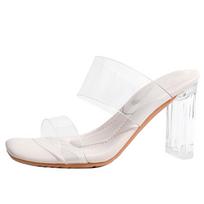 Transparent One-Strap High-Heeled Crystal Slides - 2026 Summer Collection 39 white