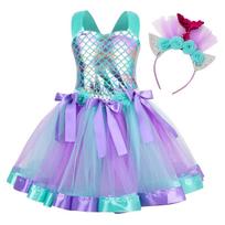 Undinukės Princesės Žuvies Uodegos Suknelė su Galvos Apdangalu Mergaitėms - Idealiai Tinka Pasirodymams, Vestuvėms ir Fotografijai 4-5Y (110cm) blue