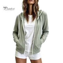Cotton Blend Sweatshirt Women Casual Zip-Up Hoodie for Fall, Long with Pockets Sleeve Pockets, Solid Color Drawstring Hooded Jacket M šviesiai žalios spalvos