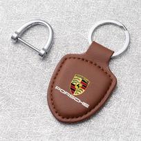 Automobilio raktų pakabukas Laikiklis Skydas Odinis Raktų žiedas Grandinėlė Pakabukas Dovanos Porsche Macan 911 718 Taycan Panamera Cayenne Boxster Cayman BJ7 gray