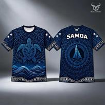New Samoa Vintage Jersey Sports Quick Dry Football T-shirt Polynesian Tribal Tattoo Samoan Sea Turtle & Sailboat Graphic Tops L black