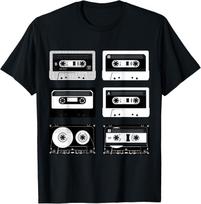 Cassette Tapes Mixtapes 80s Music Retro Radio DJ Graphic Tee Men Cotton Casual Short Sleeve T-Shirt S black