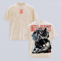 Berserk Kaukolės Raitelis T-shirt Vyriškiems Drabužiams Anime Skalbtas Oversized T-shirt Vasarinis Laisvalaikio Trumpomis Rankovėmis Aukštos Kokybės S beige