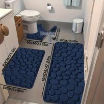 Cross-Border Pebble Pattern Coral Fleece Bathroom Mat Set - 3 Pieces, Water Absorbent & Anti-Slip Toilet Foot Pads. U-shape 40*50cm tamsiai mėlyna