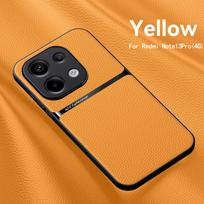 Dėklas Xiaomi Redmi Note 13 Pro 4G su magnetiniu laikikliu automobilyje, odinis galinis dangtelis, skirtas Redmi Note13 Pro 13Pro 4G, silikoninis buferis, Fundas Redmi Note 13 Pro 4G geltona