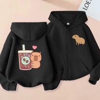 Zip Up Hoodie Kawaii Kids Capybara Children's Hoodie Zipper Children Capibara Sweatshirt Manga Clothes Kid Girl Boy Top Hoody 120 black
