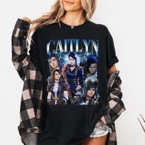 Caitlyn Arcane T Shirt Kiramman Tee Merch 90s Men Women Fashion Tee Cotton Oversized Loose Harajuku Clothing Summer Streetwear L black