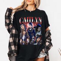 Caitlyn Arcane T Shirt Kiramman Tee Merch 90s Men Women Fashion Tee Cotton Oversized Loose Harajuku Clothing Summer Streetwear 4XL black
