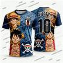 2026 Japan One Piece Luffy Football Jersey T-shirt for Men and Women - Quick-Drying Anime Sportswear M blue