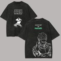 Jujutsu Kaisen Anime Printed T-shirt Hakari Kinji Washed Oversized T Shirt Men Women Clothing Short Sleeve Polyester Tees Tops S juoda
