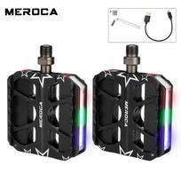 Aluminum Bicycle Pedals With LED Running Lights Mountain Folding Bikes Black B575 Black