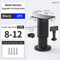 Reguliuojamos metalinės spintelės stalo kojelės, tvirtos virtuvės, lovos atramos, sofos baldų kojelės, reguliuojamos atraminės kojelės Black Adj 8‑12cm