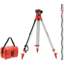 Yato optinis nivelyras YT-30553, 32x, 100m, 38mm, IP54, pneumatinis kompensatorius, trikojis, geodezinis strypas, 5m