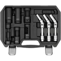 Yato galvučių rinkinys YT-05349, 9 vnt, 3/8" 9.5 mm, 1/2" 12.7 mm, CrMo, CrV, dyzelino purkštukams ir kaitinimo žvakėms