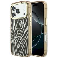 GUESS IML Zebra Glitter Triangle Logo MagSafe Case for iPhone 18 Pro / iPhone 17 Pro / gold