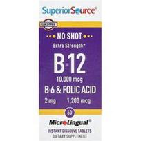 Superior Source, B-12, B-6 ir folio rūgštis, ypač stiprūs, 60 „MicroLingual®“ greitai tirpstančių tablečių