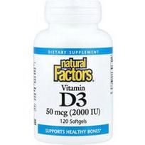 Natural Factors, Vitaminas D3, 120 minkštųjų kapsulių