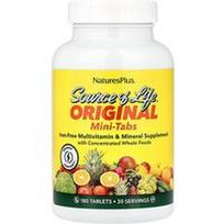 NaturesPlus, „Source of Life®“, originalios mini tabletės, multivitaminų ir mineralų papildas, be geležies, 180 tablečių