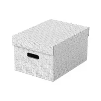 LEITZ 628282 Home Storage Box Medium, 3 vienetų rinkinys, baltos spalvos, 100% perdirbtas gofruotas kartonas, nuimamas dangtis, sukraunamos