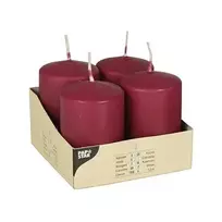 PAPSTAR Stumpenkerzen cilindrinės žvakės 8 cm bordo spalvos (4 vnt. pakuotė)