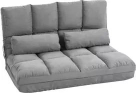Fotelis HOMCOM 2-in-1 grindų kėdė ir lova su atlošu, 3 reguliuojamos padėtys, sėdynės pagalvėlė, pilka, aksomas ir plienas, 102x73x60 cm