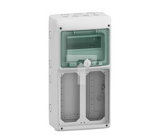 Schneider 13186 Mureva IP65 ant paviršiaus montuojamas 1x8 skirstomasis įrenginys, skirtas prijungti gMRV-1-8-NT-T/10 lizdus 2 skylės 103x225mm 13186