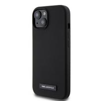 Karl Lagerfeld Apple iPhone 15 dėklas su skystu silikoniniu apnašu, MagSafe, juodas