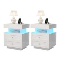 Naktinis stalelis su LED, 2 stalciukai, 100x40x60 cm, balta