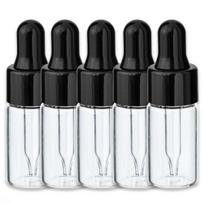 Stiklinis 3 ml buteliukas su juodu dangteliu ir stikline pipete, 5 vnt. rinkinys
