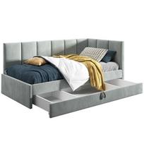 Jaunimo lova 120x200 cm - Šviesiai pilka - su stalčiumi ir daiktadėže - Sofa - Riviera 91 aksominis audinys