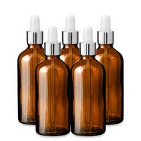 Rudas 100 ml stiklinis butelis su sidabrine aliuminine pipete, silikonine siurbtuke, 5 vnt. komplektas