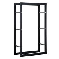 Metalinė malkų lentynėlė 60 x 25 x 100 cm Malkų lentynėlė Stiprinimo pagalba Plieninis rėmas iki 100 kg Malkų laikymo vieta Lauko medinė lentynėlė Malkų lentynėlė sodui Terasai Lauko Juoda