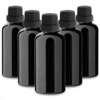 Juodas 50 ml storas stiklinis butelis su lašintuvu, 5 vnt. rinkinys