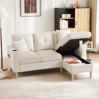 L formos moderni sofa 3 vietų su chaise longue, talpinimas, gėrimų laikiklis, 2 pagalvės, svetainėms ir biurui