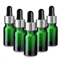 Žalia 10 ml stiklinė butelė su sidabrine aliuminio pipete, 5 vnt. rinkinys