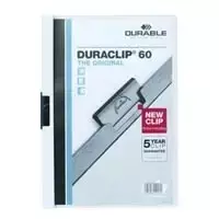 DURABLE DURACLIP 60 A4 dokumentų segtuvas su spaustuku, permatomas (25 vnt. pakuotė) 223802