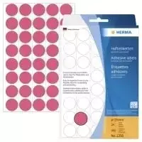 HERMA 2256 apvalios lipdukai su nuolatiniu klijavimu, švytinčiai raudonos spalvos, 19 mm, 960 lipdukų (24 lapai x 40)