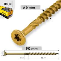 Medinių konstrukcijų varžtas su kūgine galvute, 6 mm x 90 mm, 100gb